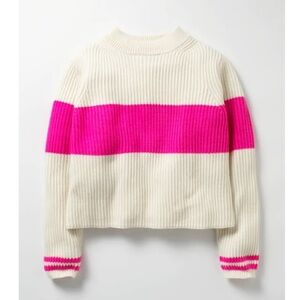 Boden Johnnie B. kids Stripey Boxy Jumper Stylish Pink and White Women's Sweater